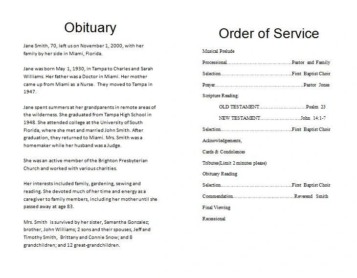 Programs prepared for guests at a cremation committal service.